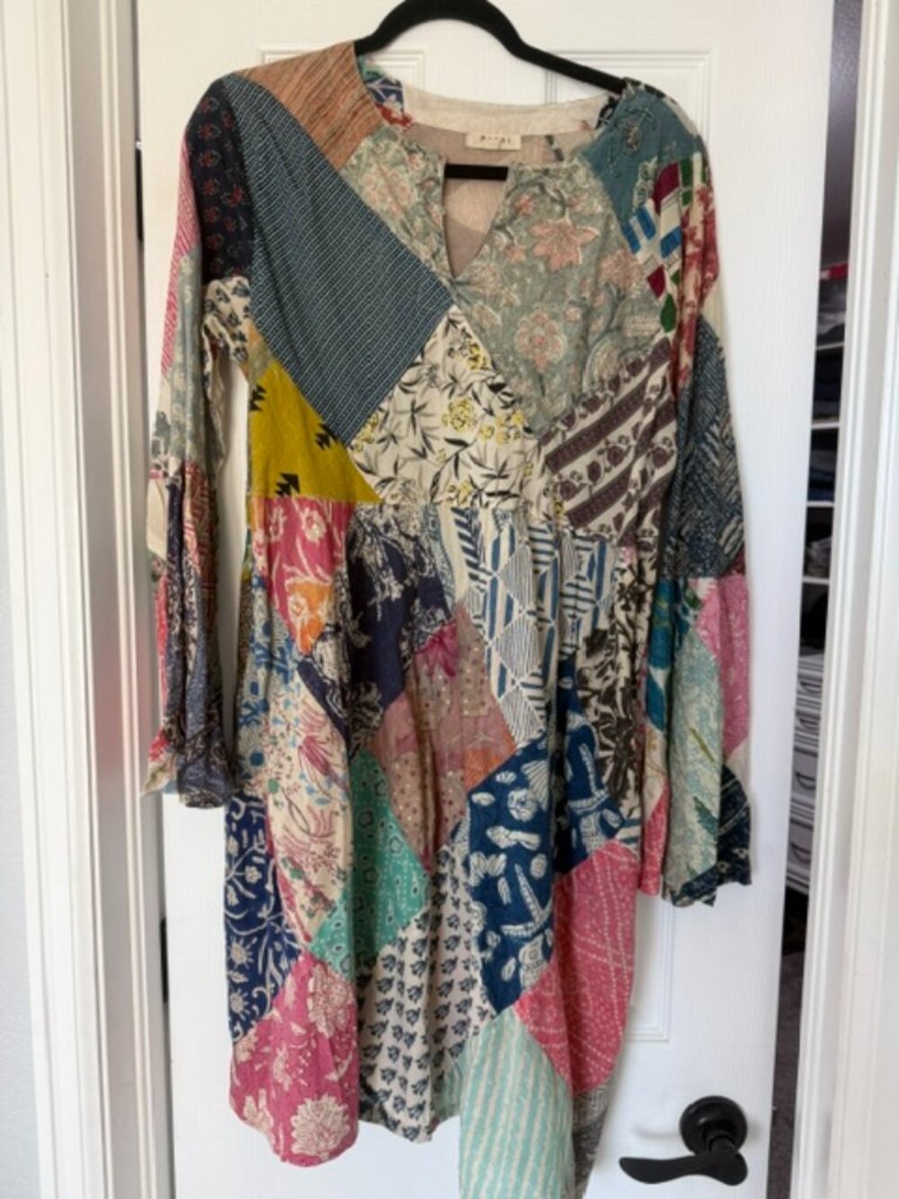 Paani Patchwork Tunic/Dress w/Bell Sleeves - Size Large NWOT